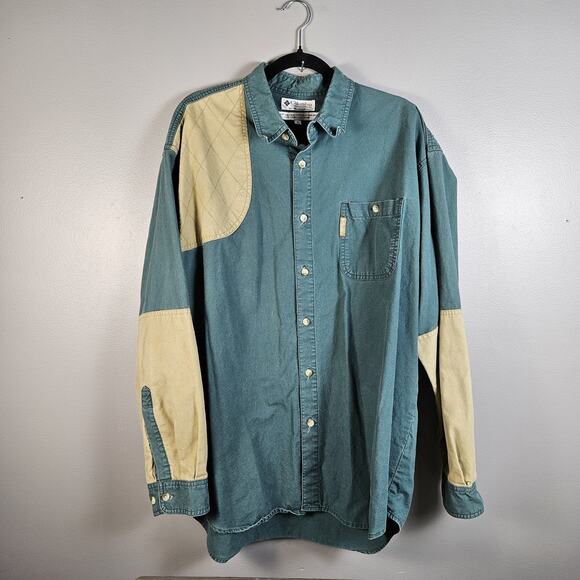 Columbia Hunting Shirt Men’s XL Green Padded Shoulder Button Up Outdoor Vintage - Picture 1 of 7
